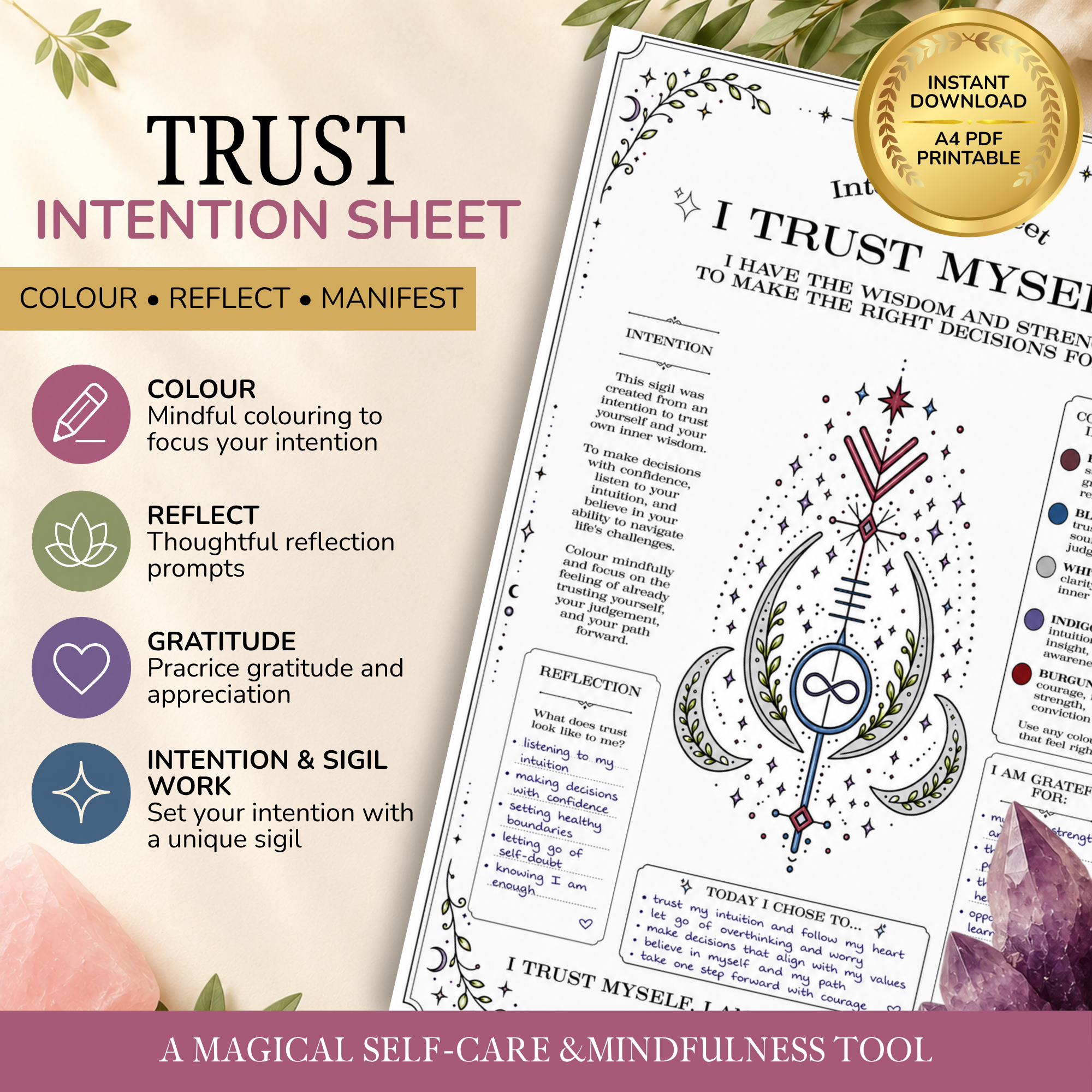 I Trust Myself Intention Sheet | Printable Reflection & Manifestation Worksheet