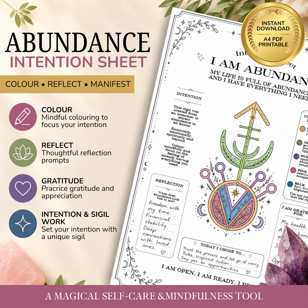 I Am Abundant Intention Sheet | Printable Reflection & Manifestation Worksheet