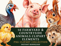 50 Farmyard & Countryside Animal Clipart PNGs | Digital Planner Stickers