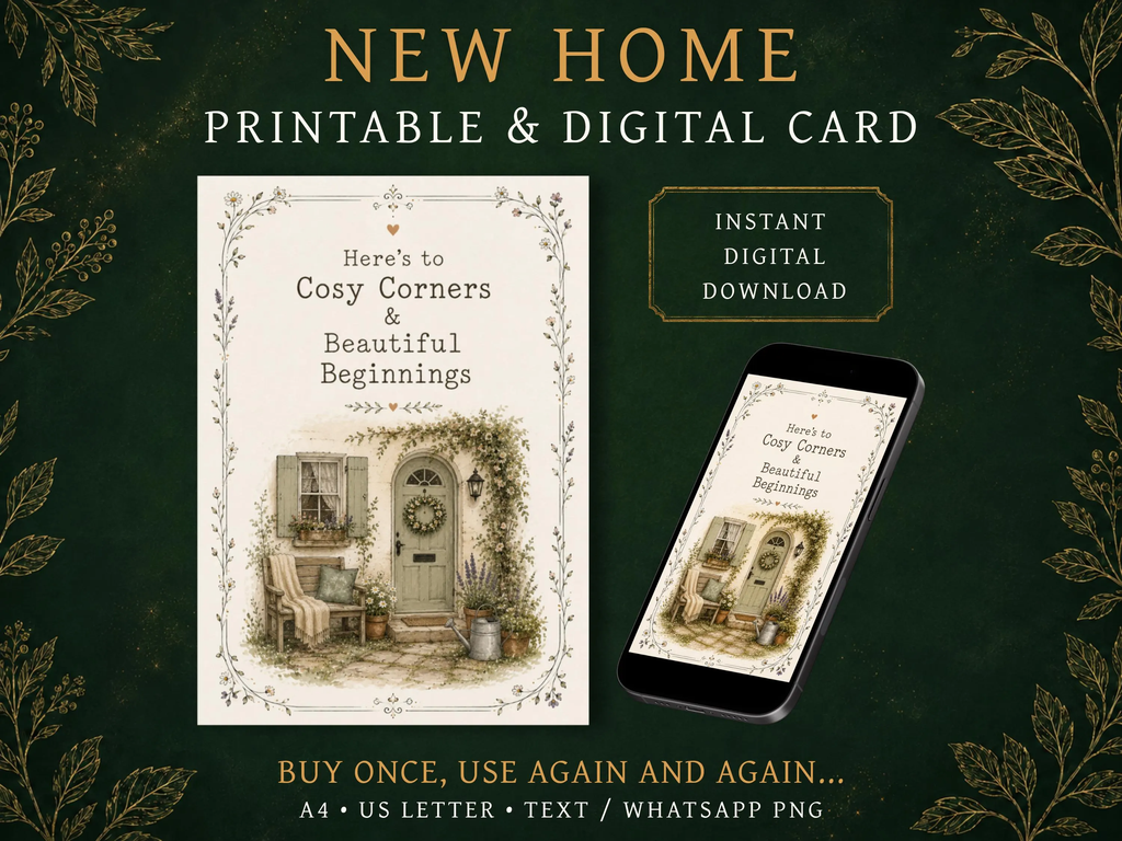 Cozy New Home Card | Cottagecore Printable & Digital Greeting Card