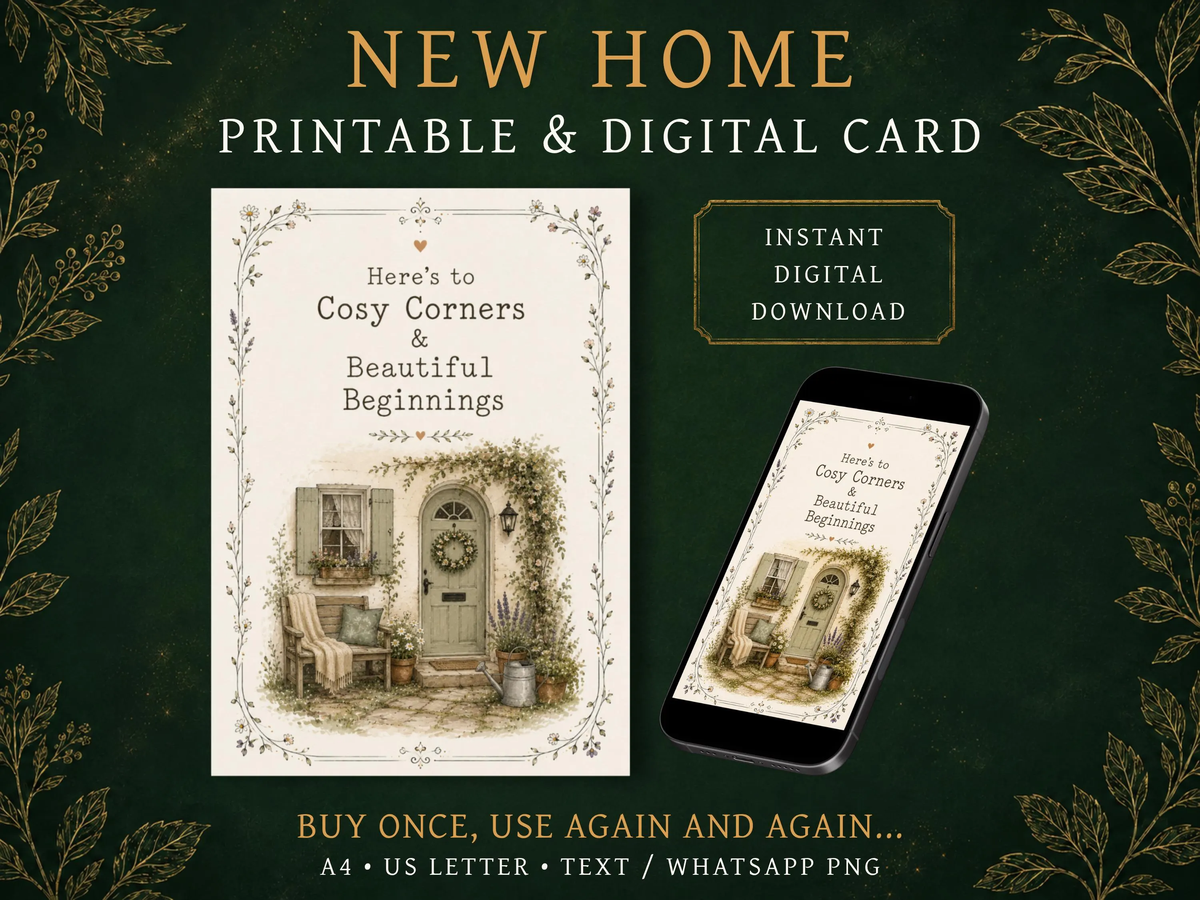 Cozy New Home Card | Cottagecore Printable & Digital Greeting Card