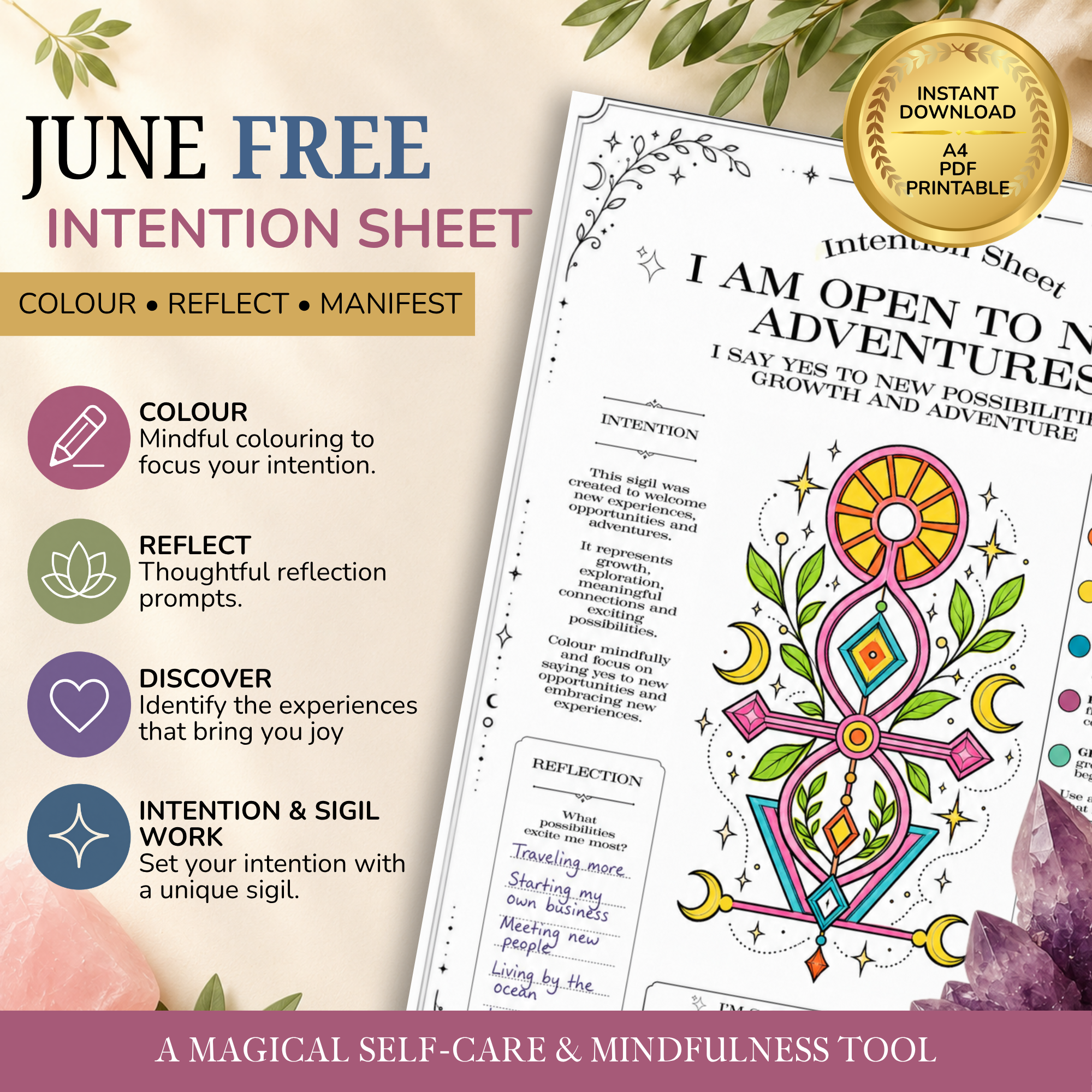 June Freebie: I Am Open to Adventures Intention Sheet