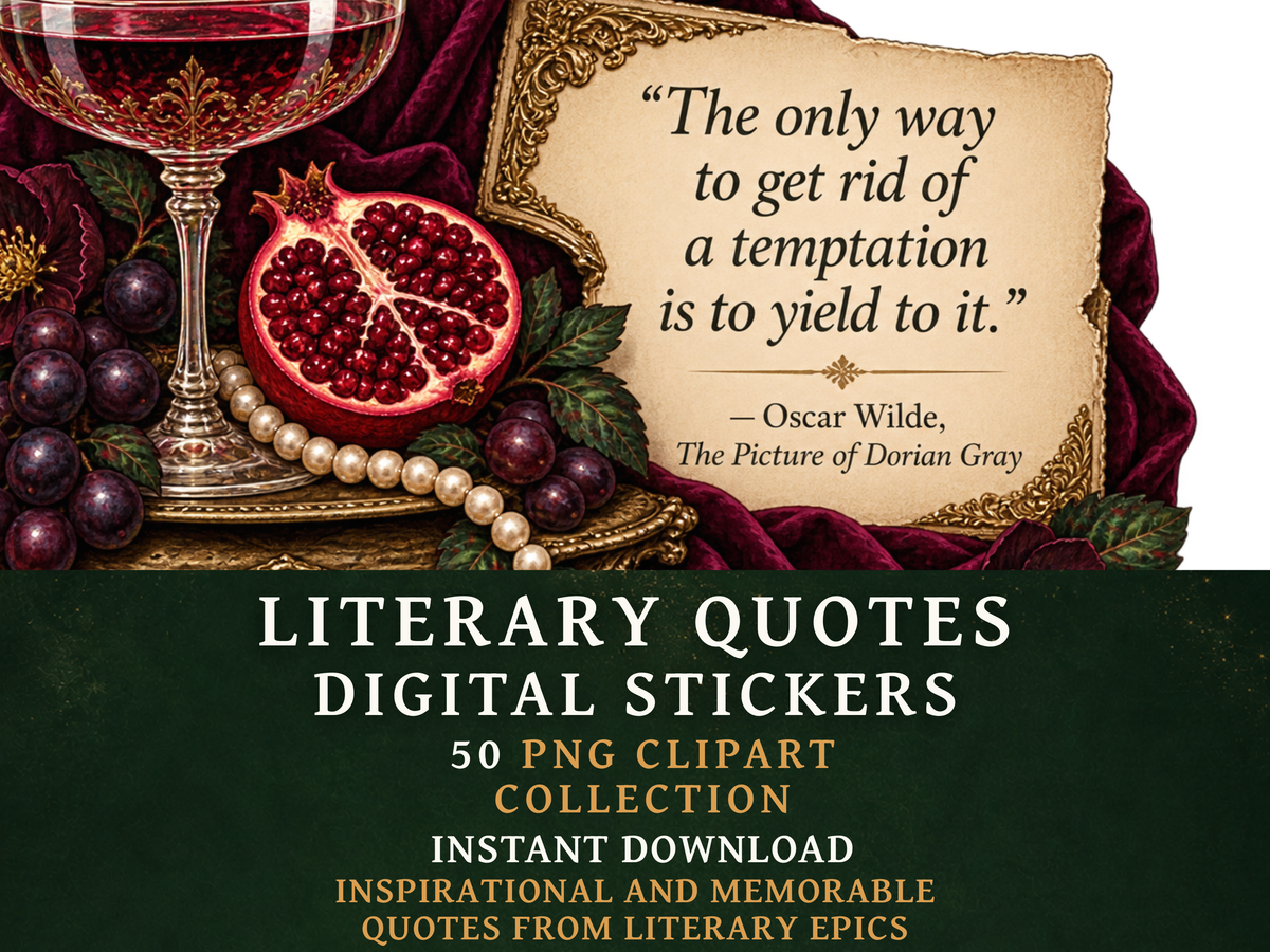 50 Literary Quotes Clipart PNGs | Digital Planner Stickers