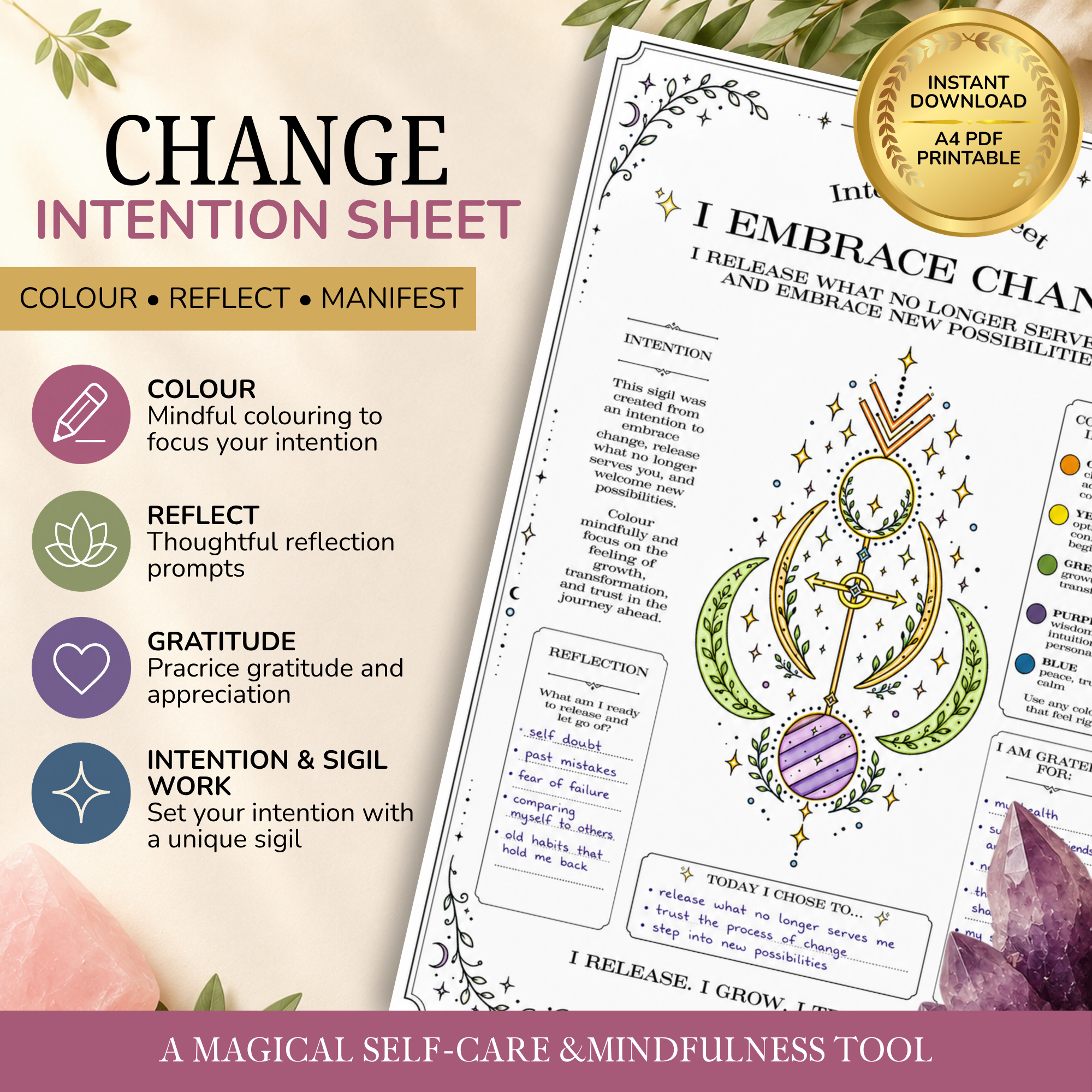 I Embrace Change Intention Sheet | Printable Reflection & Manifestation Worksheet
