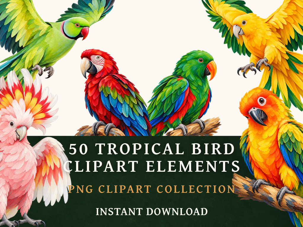 50 Tropical Bird Clipart PNGs | Digital Planner Stickers