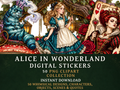 50 Alice in Wonderland Clipart PNGs | Digital Planner Stickers