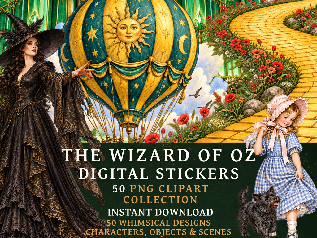 50 Wizard of Oz Clipart PNGs | Digital Planner Stickers