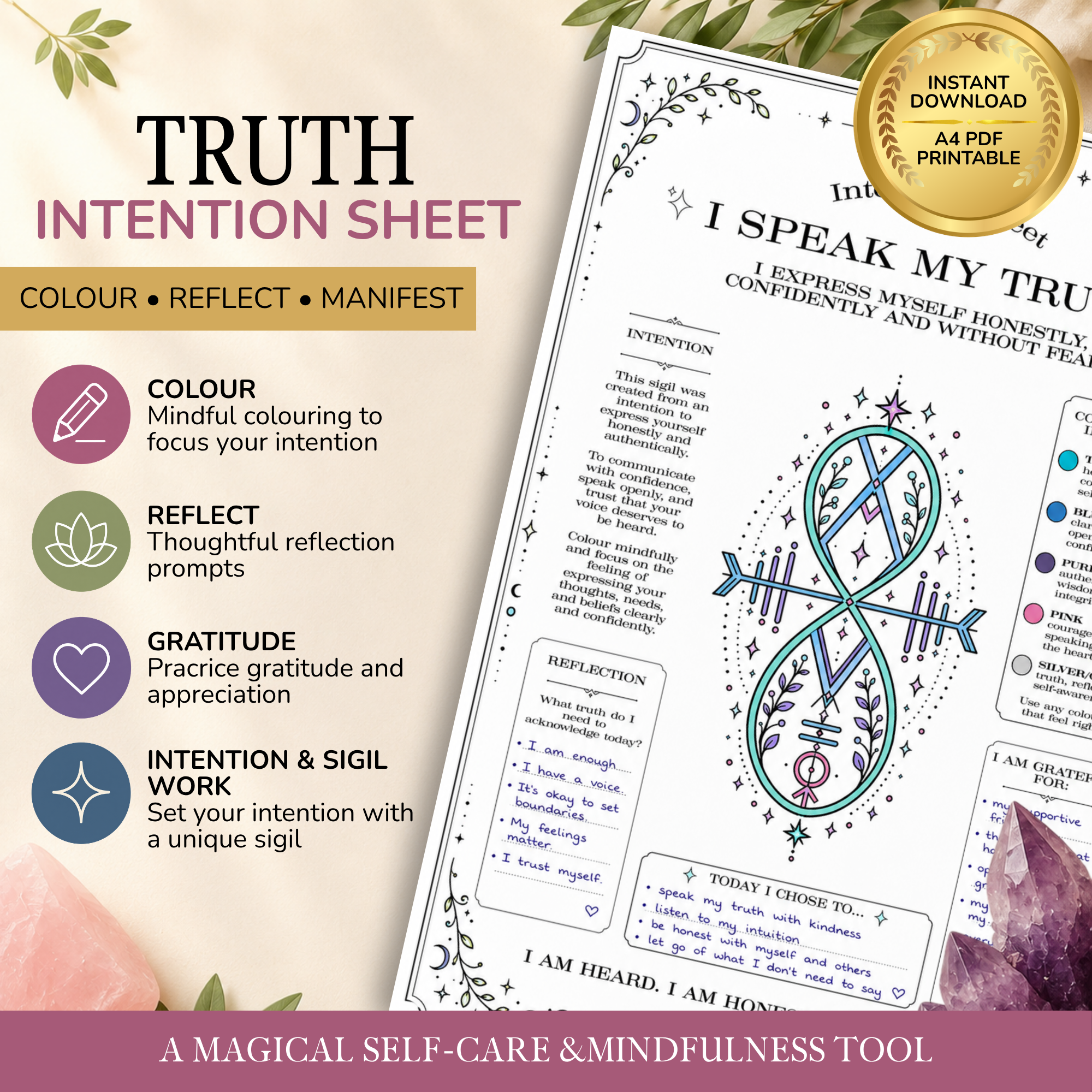 I Speak My Truth Intention Sheet | Printable Reflection & Manifestation Worksheet