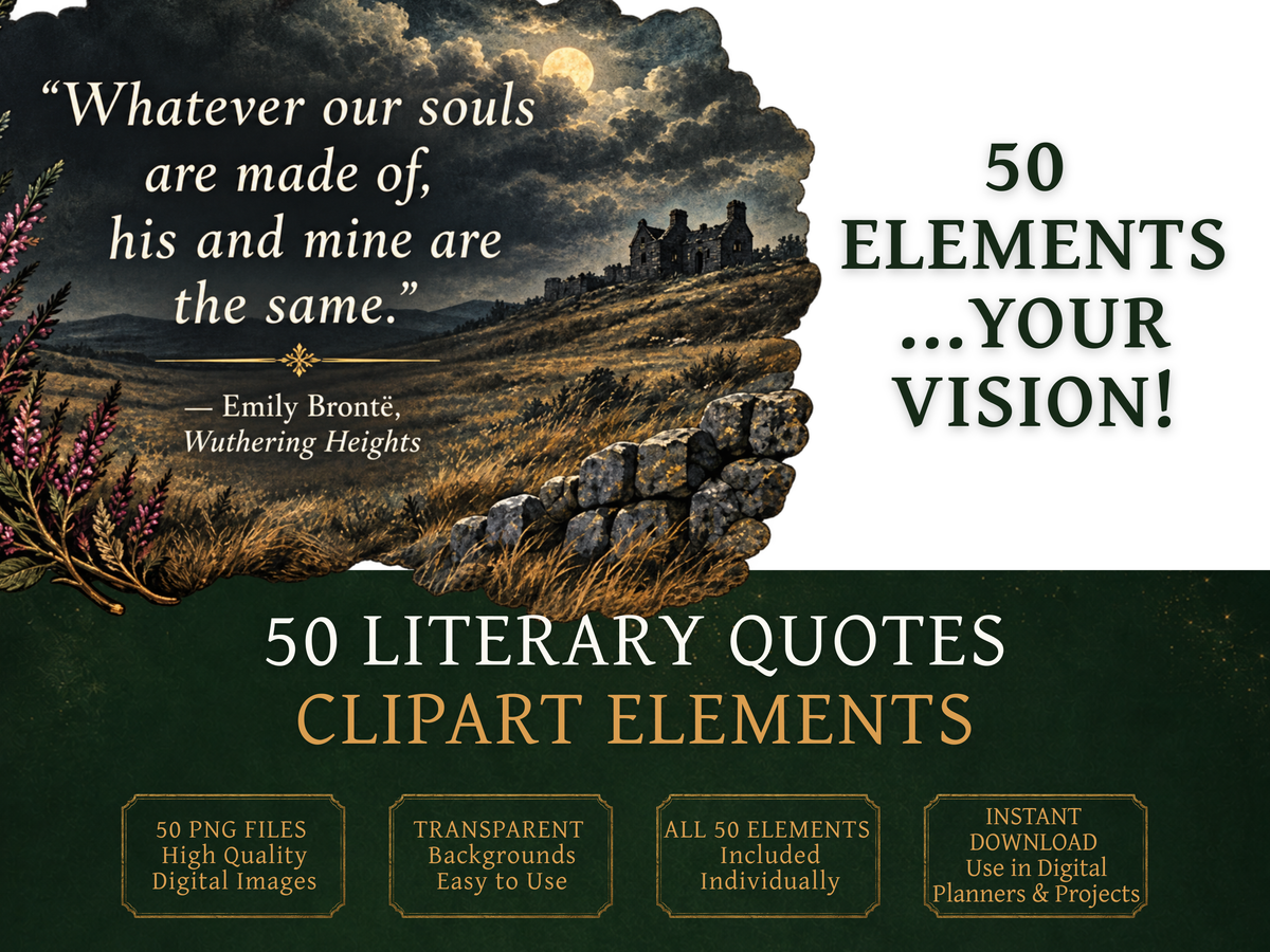 50 Literary Quotes Clipart PNGs | Digital Planner Stickers