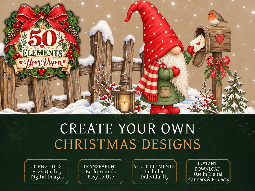 50 Christmas Gonk Clipart PNGs | Digital Planner Stickers