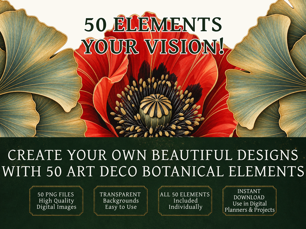 50 Art Deco Flower Clipart PNGs | Digital Planner Stickers