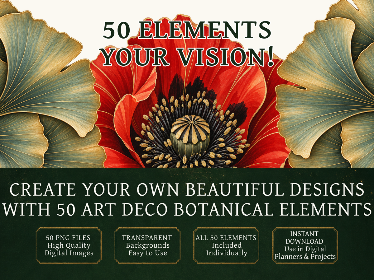 50 Art Deco Flower Clipart PNGs | Digital Planner Stickers