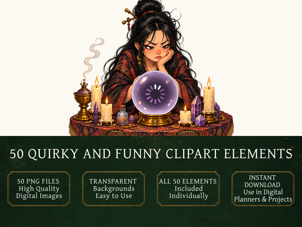 50 Funny Witch Clipart PNGs | Digital Planner Stickers