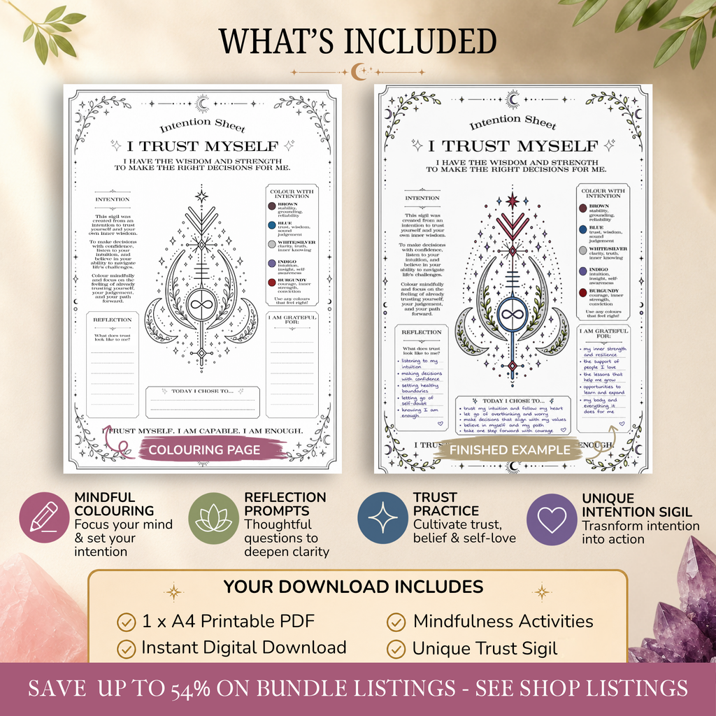 I Trust Myself Intention Sheet | Printable Reflection & Manifestation Worksheet