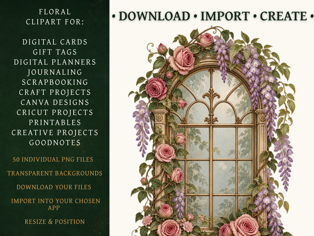 50 Vintage 1920s Flower Clipart PNGs | Digital Planner Stickers