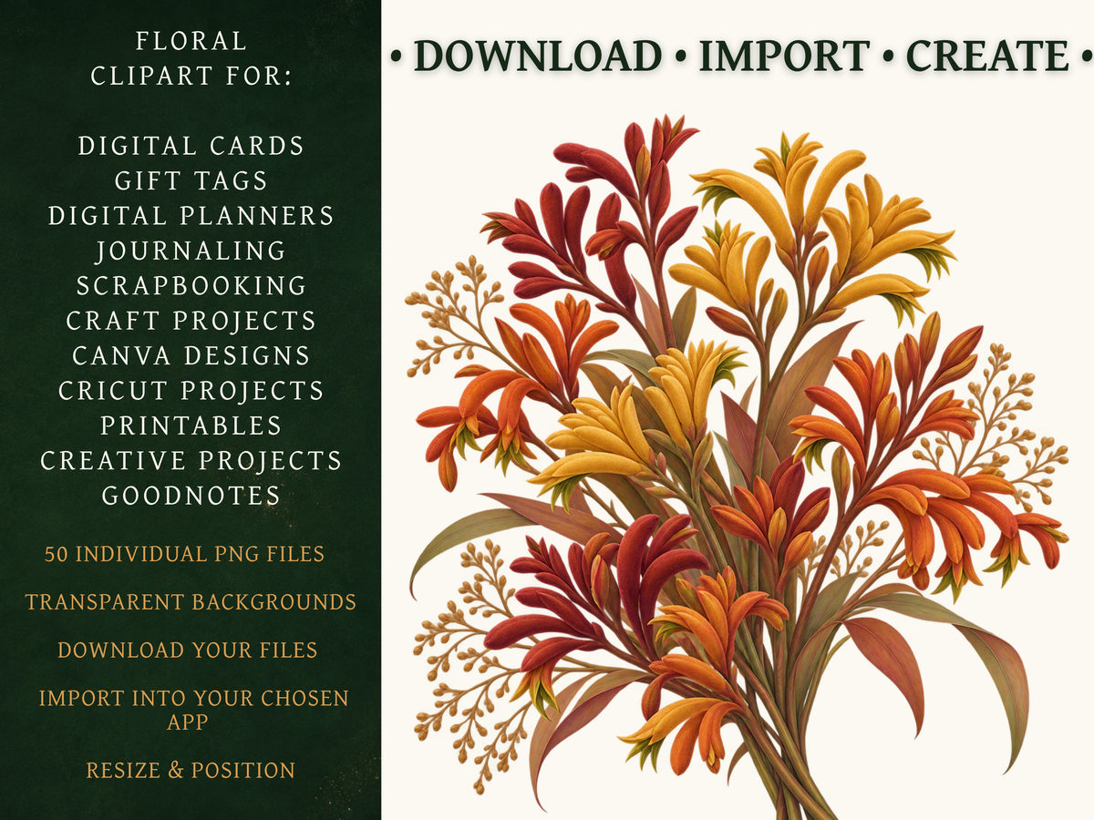 50 Fall Flower Clipart PNGs | Digital Planner Stickers