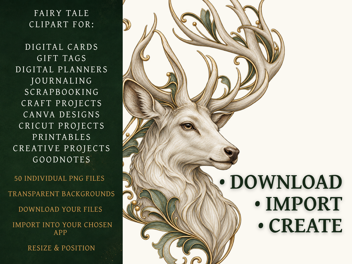 50 Art Nouveau Fairy Tale Clipart PNGs | Digital Planner Stickers