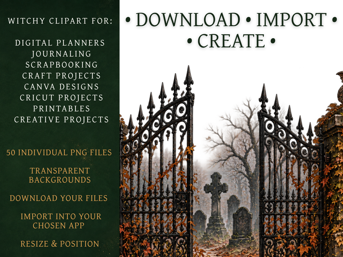 50 Gothic Halloween Clipart PNGs | Digital Planner Stickers