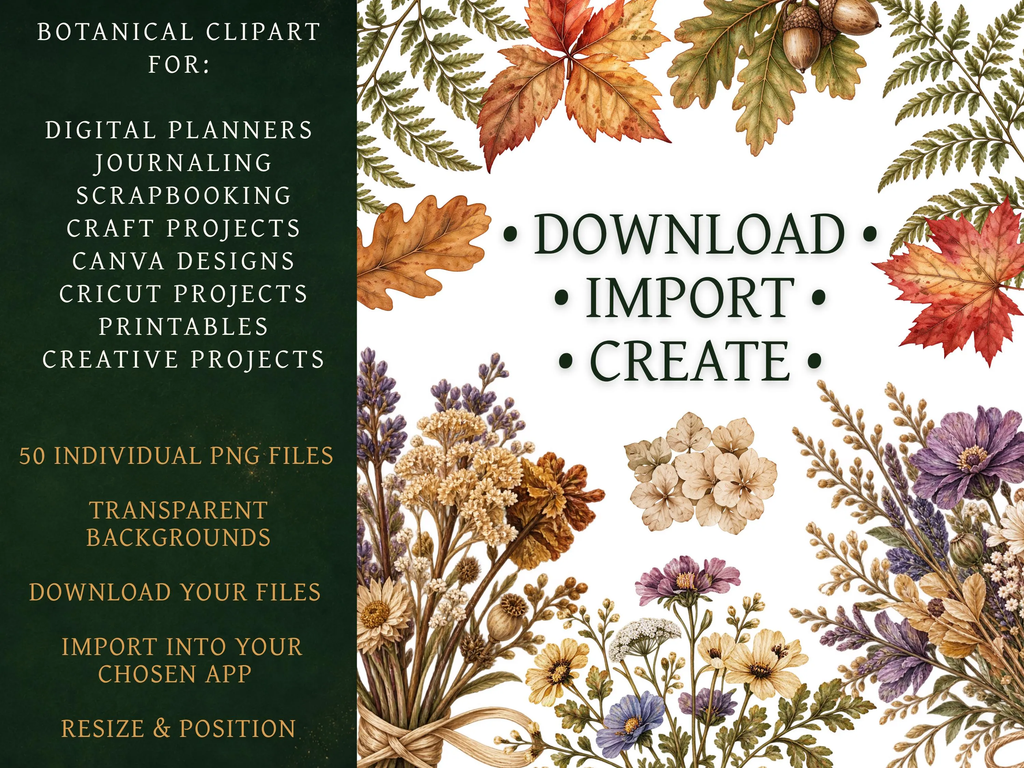 50 Vintage Botanical Clipart PNGs | Digital Planner Stickers