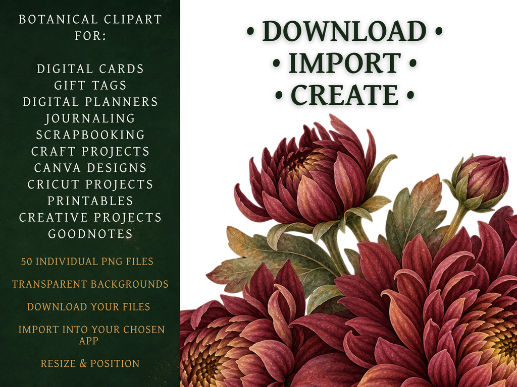 50 Vintage Fall Flower Clipart PNGs | Digital Planner Stickers