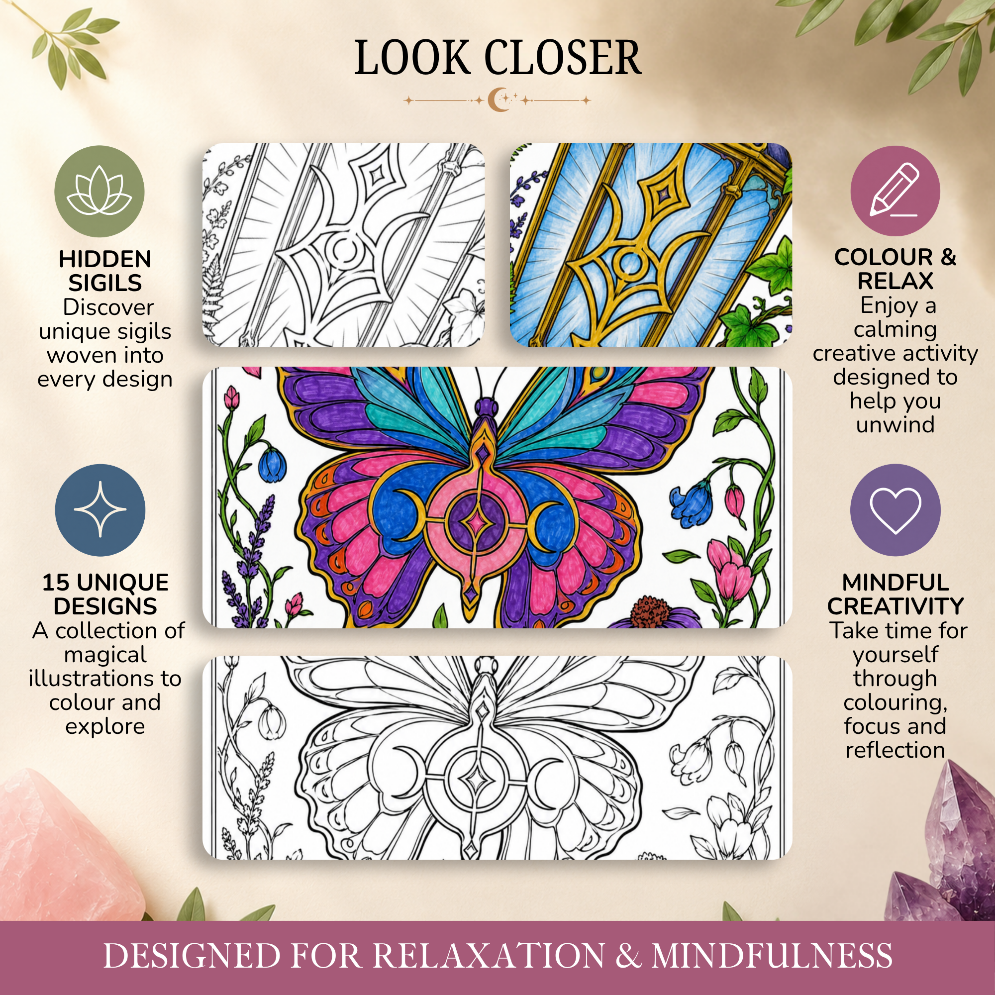 Hidden Sigil Colouring Pages | 15 Printable Mindfulness & Self-Care Worksheets