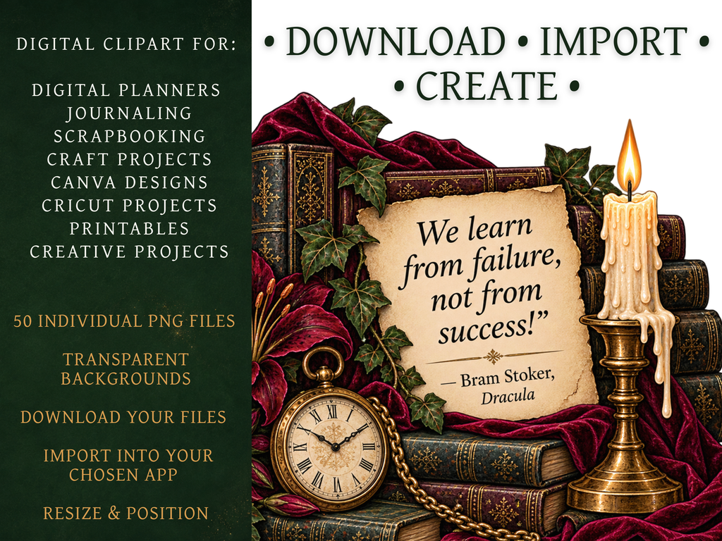 50 Literary Quotes Clipart PNGs | Digital Planner Stickers