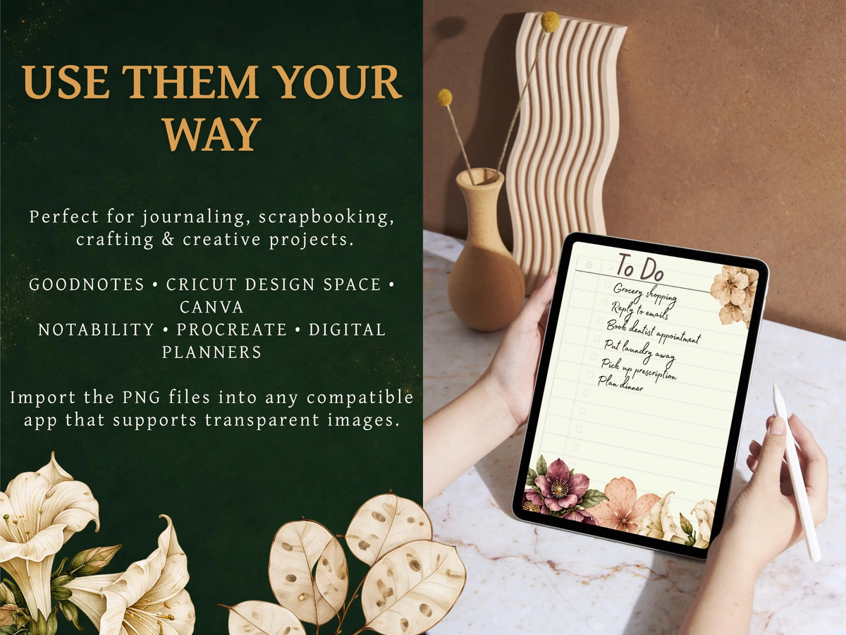 50 Vintage Botanical Clipart PNGs | Digital Planner Stickers