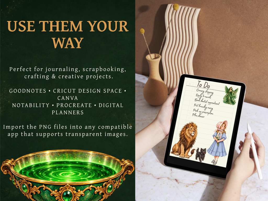 50 Wizard of Oz Clipart PNGs | Digital Planner Stickers