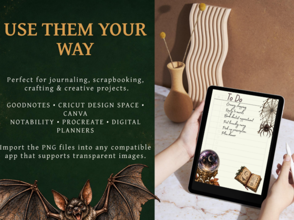 50 Gothic Halloween Clipart PNGs | Digital Planner Stickers