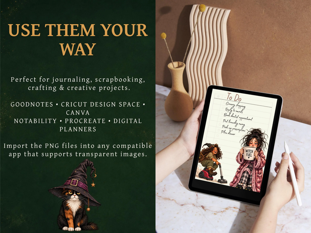50 Funny Witch Clipart PNGs | Digital Planner Stickers