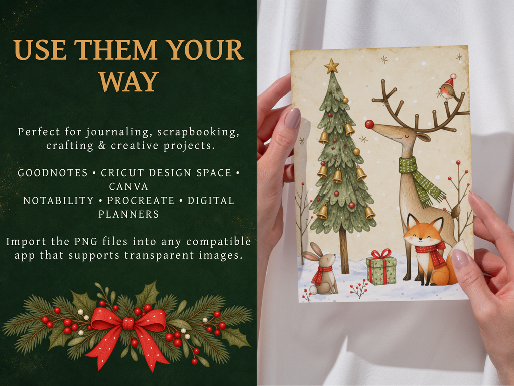 50 Woodland Christmas Clipart PNGs | Digital Planner Stickers