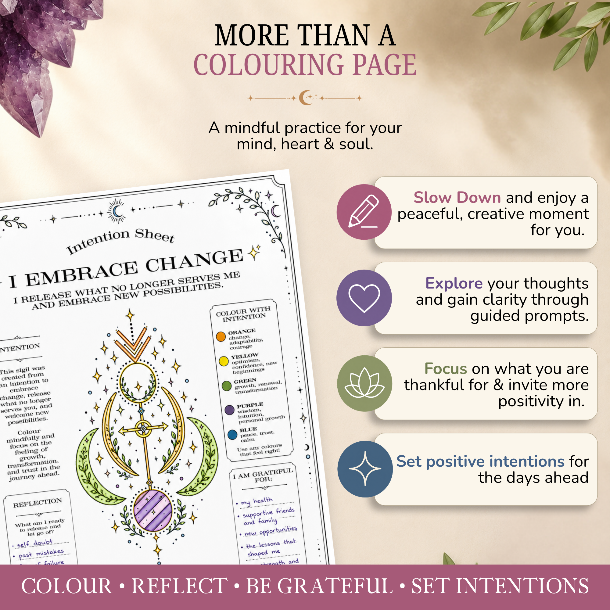 I Embrace Change Intention Sheet | Printable Reflection & Manifestation Worksheet