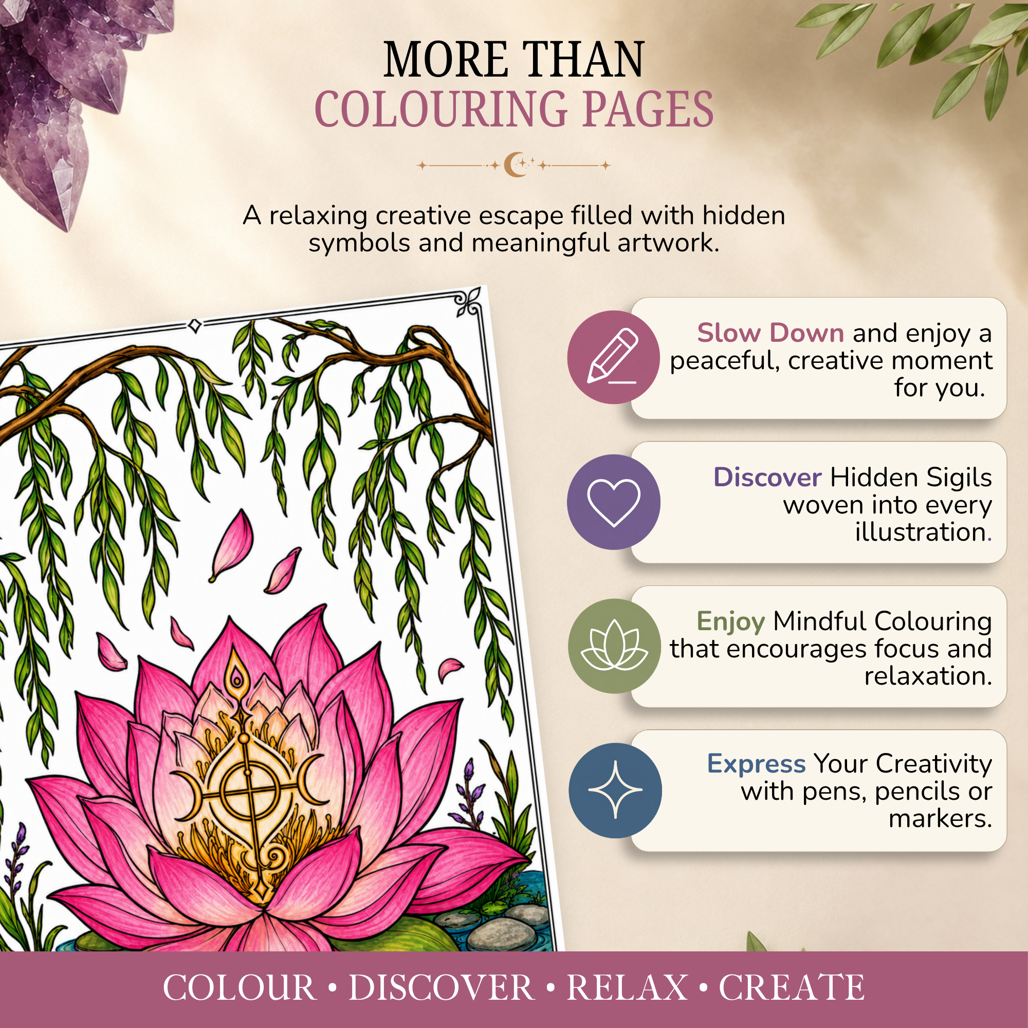 Hidden Sigil Colouring Pages | 15 Printable Mindfulness & Self-Care Worksheets