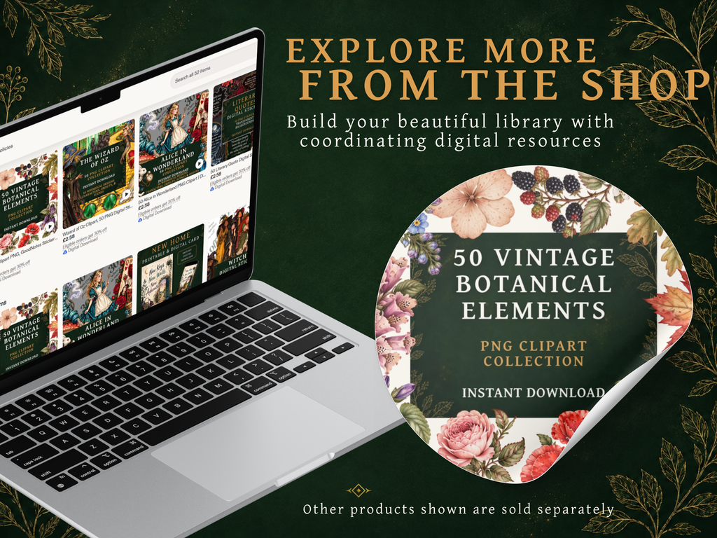 50 Art Nouveau Fairy Tale Clipart PNGs | Digital Planner Stickers