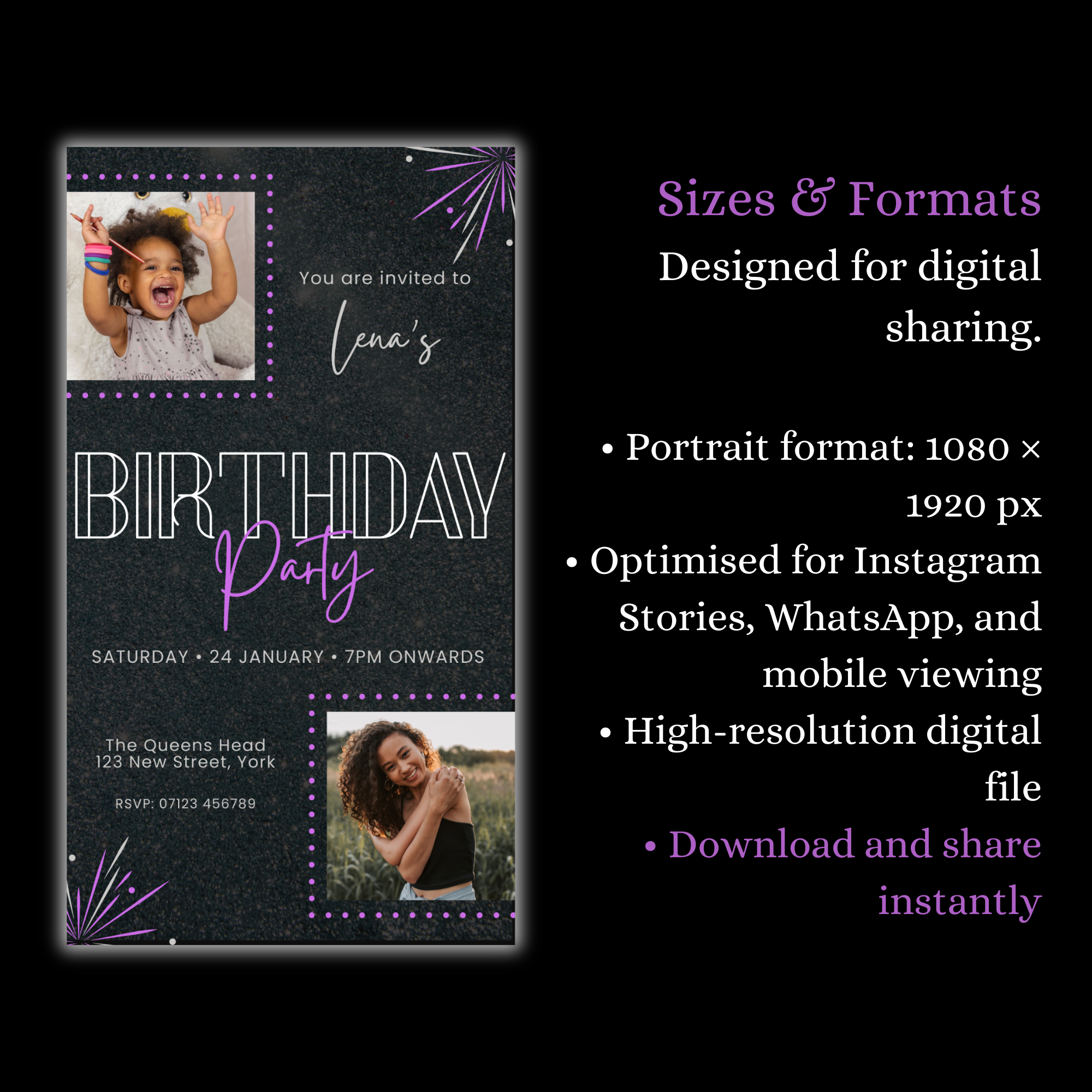 Midnight Spark – Digital Party Invitation Template