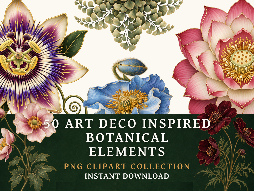 50 Art Deco Flower Clipart PNGs | Digital Planner Stickers