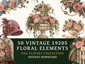 50 Vintage 1920s Flower Clipart PNGs | Digital Planner Stickers