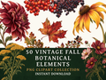 50 Vintage Fall Flower Clipart PNGs | Digital Planner Stickers